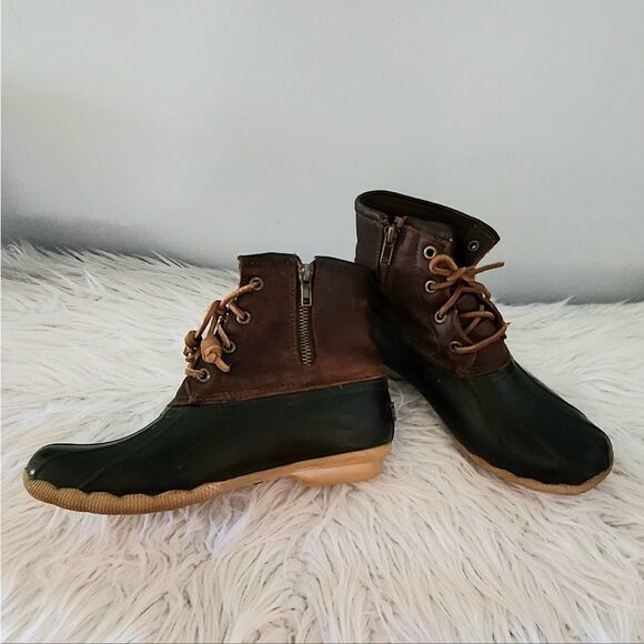 Sperry top sider duck boots women's size 6.5 brown leather upper rubber lower - Picture 3 of 5